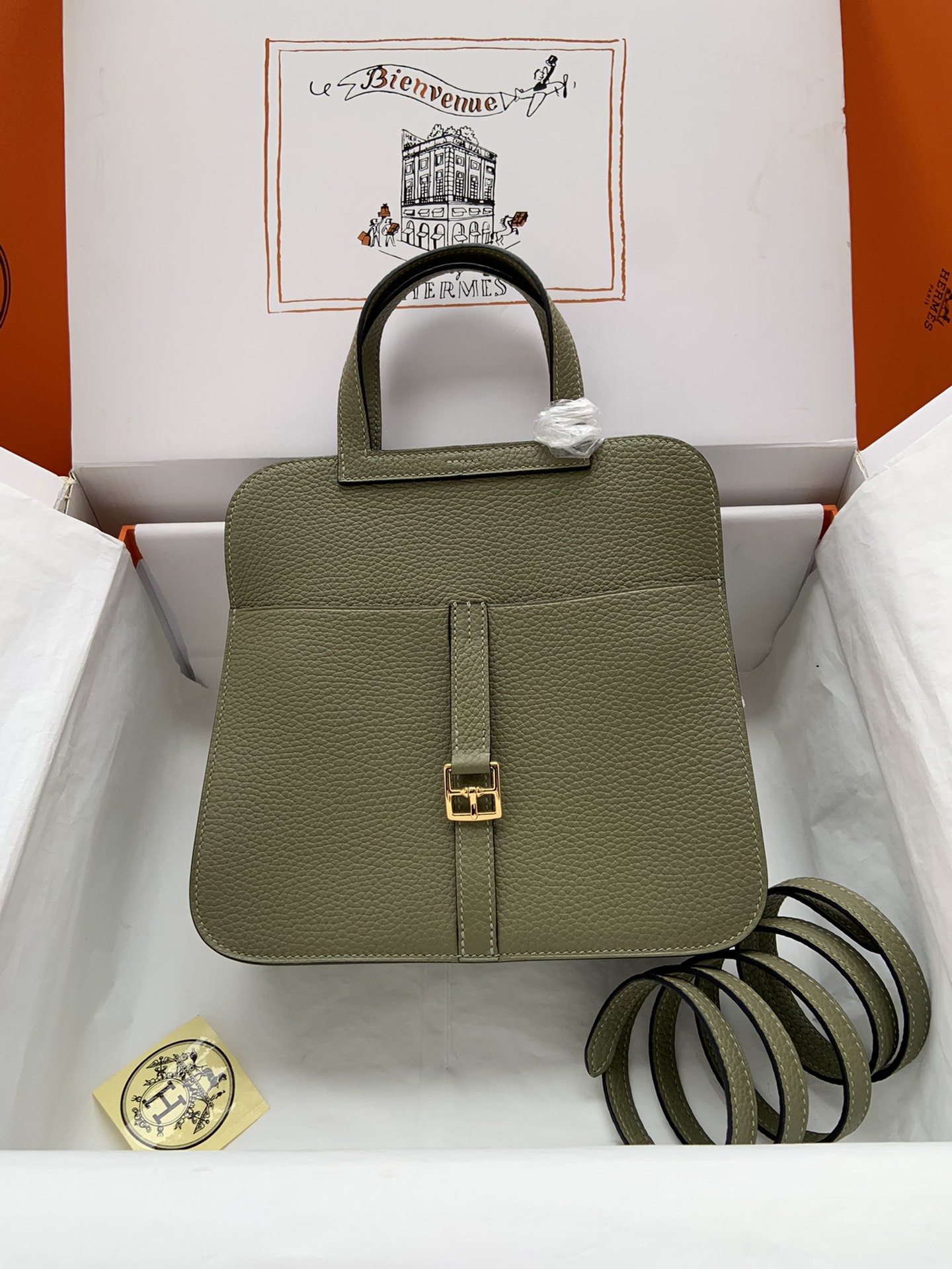 Hermes Halzan 25 Handbag Shoulder Bag In Gris Mouette Clemence Leather